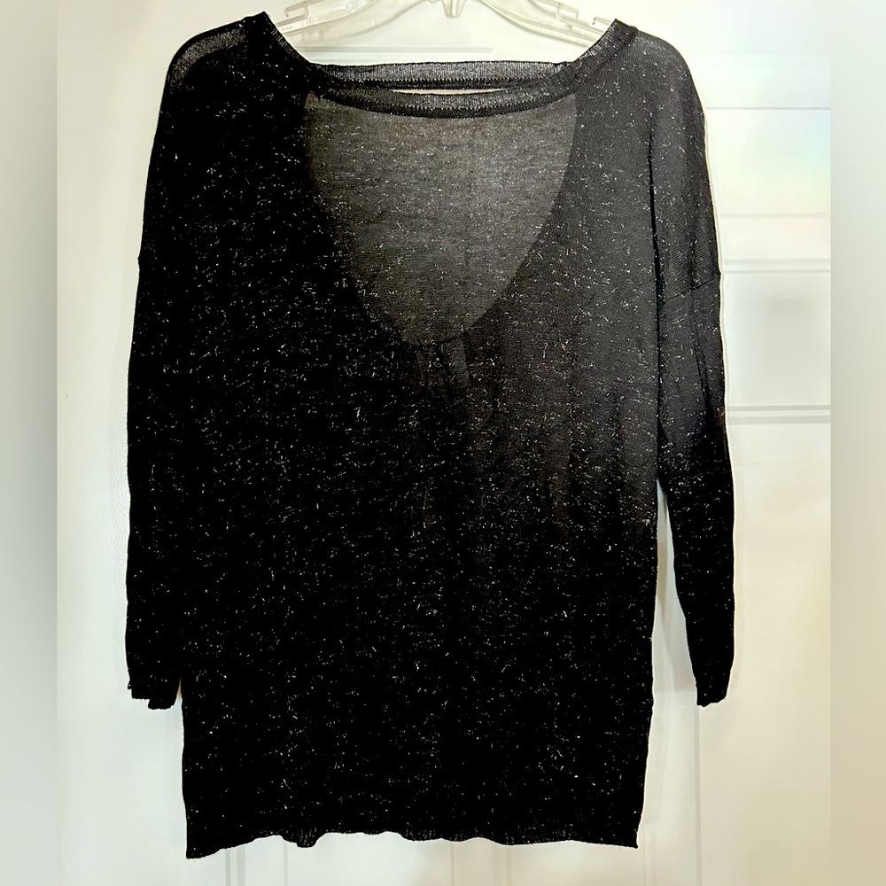 Mac & Jac Black Sparkle Sweater XL Deep V-Neck Back Lightweight Minimalist Glam
